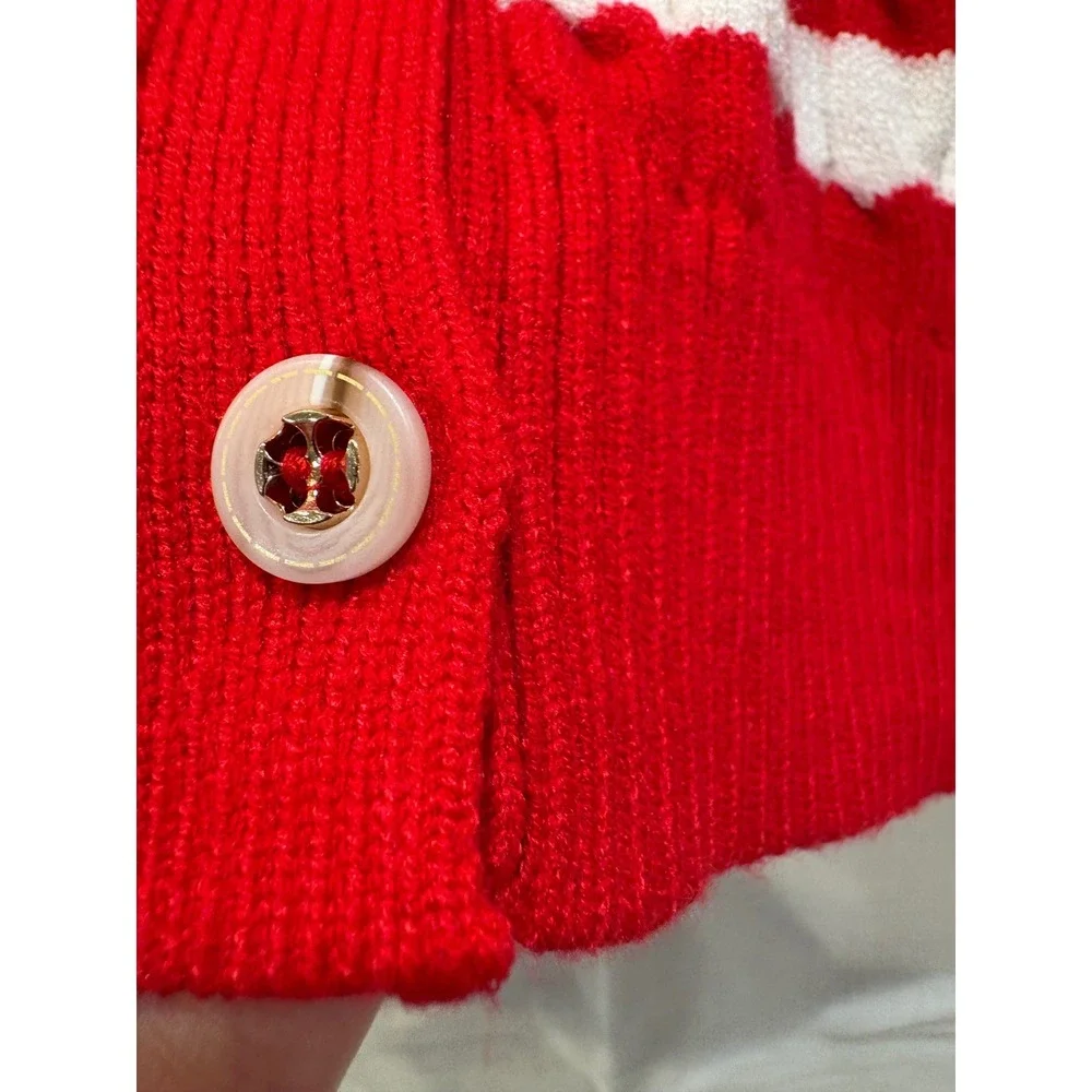 WIHOLL Red White Striped Cable Knit Button Front Sweater Vest V-Neck Large - Picture 3 of 7